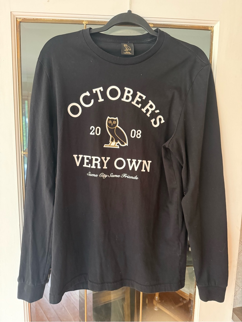OVO Black Long Sleeve Logo Tee with Owl Emblem